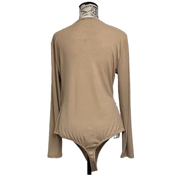 Gianni Bini Womens Brown Ribbed Long Sleeve Thong Bodysuit XL Preppy Casual - Picture 4 of 10
